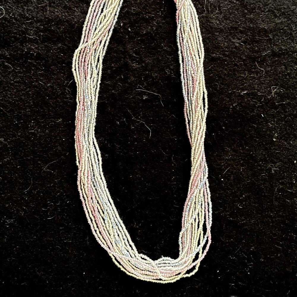 Multi-Strand White/Light Pink/Light Blue Seed Bead Choker-Style Necklace